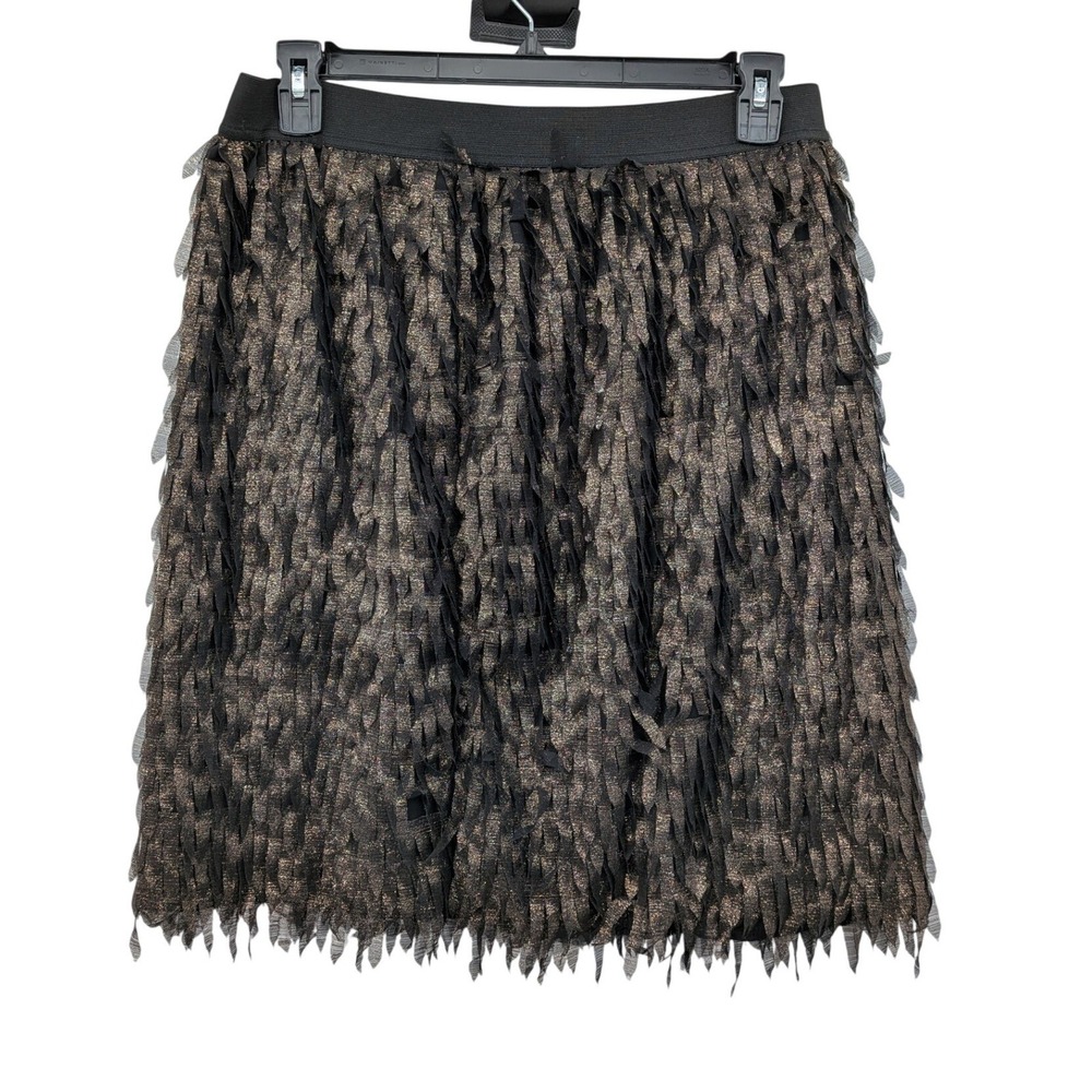 Indie Sleaze Festival Fairygrunge Metallic Gold Black Fringe Tiers Mini L Skirt - Picture 2 of 9